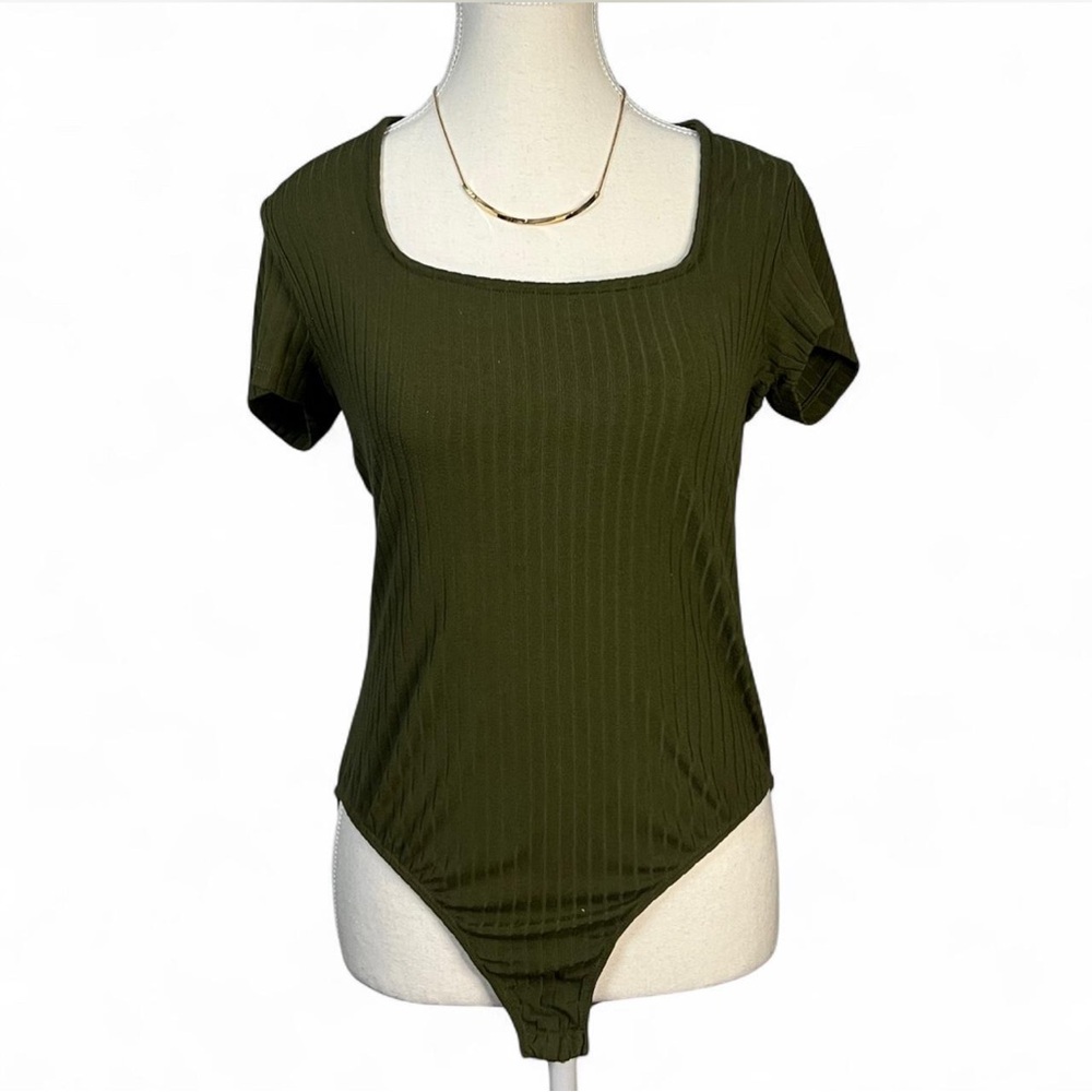 Olive Green Ribbed Bodysuit